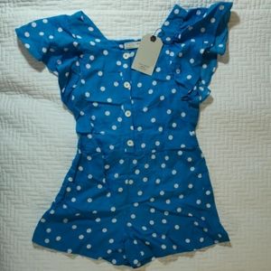 Cute Zara Girls Turquoise Polkadot Romper NWT  sz9